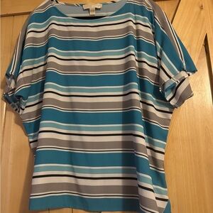 Michael Kors Teal and Gray Striped Blouse